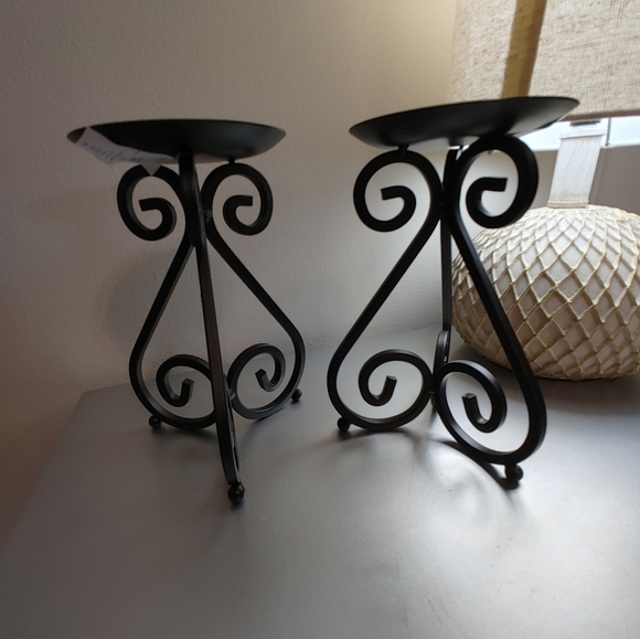 2 Black Metal Scroll Candle Holder 6.8" - Picture 3 of 8